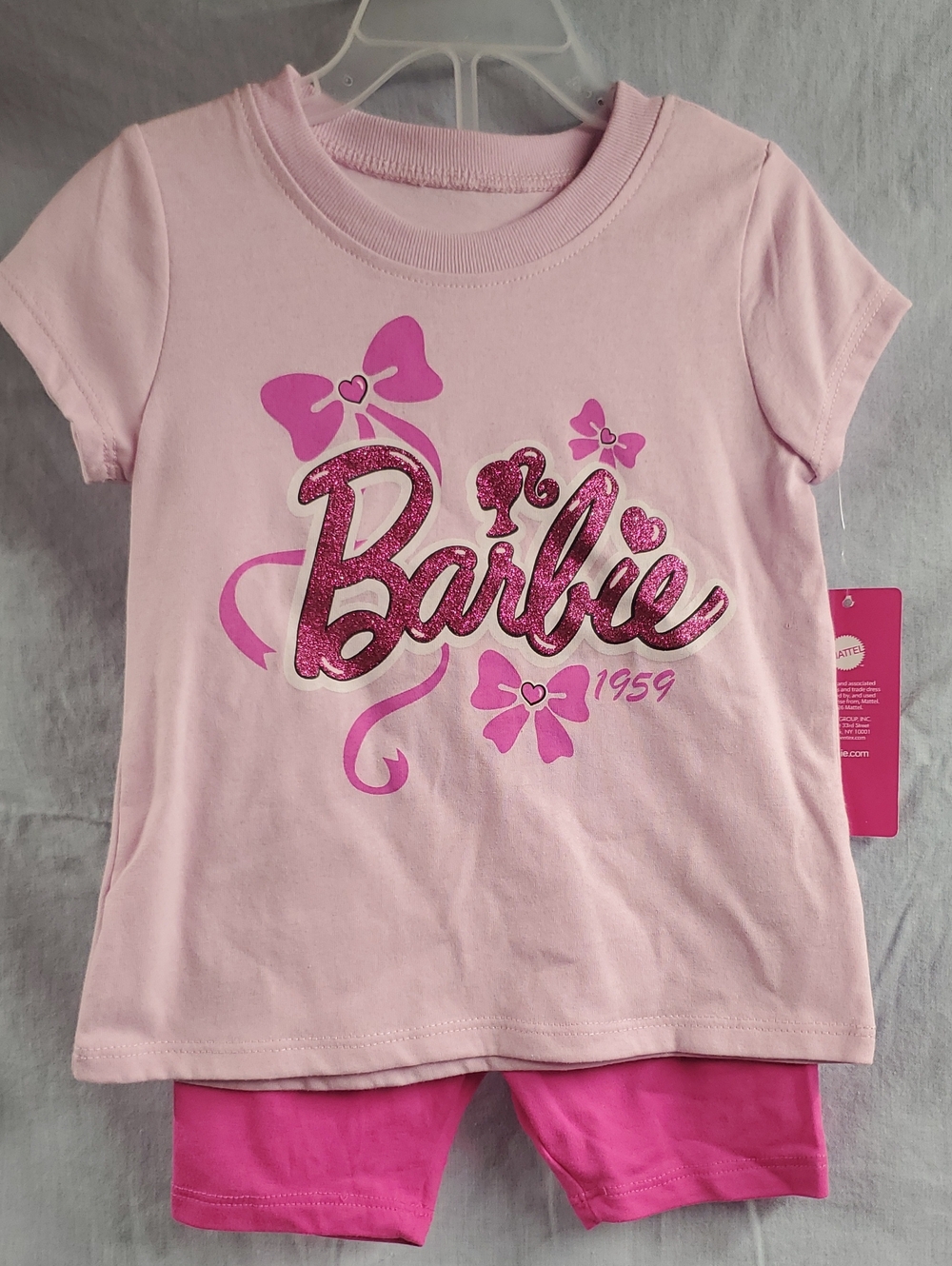 Barbie Pink Glitter Logo Tee and Hot Pink Shorts Set